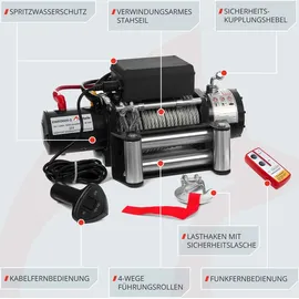 Rotfuchs Elektrische Seilwinde 12v mit Funkfernbedienung & Schutzhülle – 5909 kg 13000 lbs, 6 PS Power Offroad 4x4 Motorwinde Forst Seilzug - Schwarz