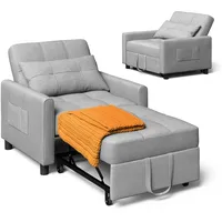Xbro Schlafsessel 3-in-1-Convertible-Stuhl-Bett, Schlaferstuhl mit bettfunktion, Verstellbares Schlafsofa mit Kissen und Tasche, Sessel mit schlaffunktio für kleine Wohnung (Hellgrau)