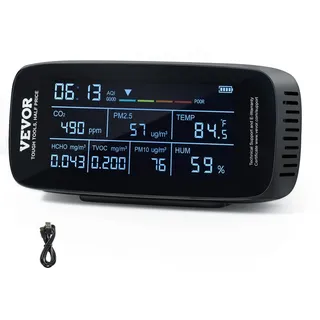 Vevor Luftqualitätsmonitor 9-IN-1 CO2 Temperatur Luftfeuchtigkeit Formaldehyd TVOC AQI Tester professioneller PM2.5 PM10 PM1.0 Partikelzähler für Innen/Außen Luftqualitätsmessgerät mit Alarmschwellen
