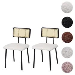 2er-Set Esszimmerstuhl HWC-K88, Lehnstuhl Stuhl, Holz Poly-Rattan Metall Bouclé ~ Stoff/Textil weiß