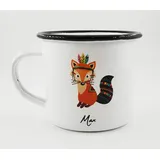 PICSonPAPER Personalisierbare Emaille-Tasse mit süßer Indianer-Fuchs-Illustration, Fuchs Tasse mit Namen, Geschenk, Edelstahl-Becher, Metall-Tasse (Fuchs)