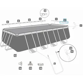 BESTWAY Bestway® Ersatzteil Horizontale Poolstange B (grau) für Power SteelTM Pools 488 x 244 x 122 cm, eckig