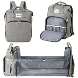 barmøya Wickelrucksack mit Wickelablage | Wasserabweisender Wickelrucksack mit isolierten Flaschenhaltern, Laptopfach und viel Stauraum | Inkl. Stabilisator-Stangen (Grau) - Einheitsgröße