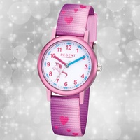 Armband-Uhr Quarzwerk Textil rosa F-1207 Kinder Uhr Regent Kinderuhr URF1207