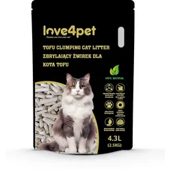 Love4pet super klumpende Tofu-Streu 2.5kg 4.3L für Katzen