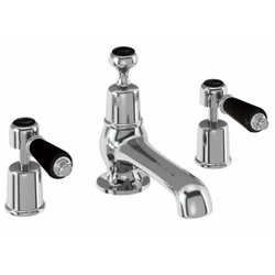 Casa Padrino Luxus Waschtisch Dreilochbatterie Armatur Silber / Schwarz - Luxus Badezimmer Waschtischarmatur - Badezimmer Accessoires