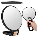 Fantasyon Vergrößerungsspiegel 30X/1X, Handspiegel mit Griff Vergrößerungsspiegel 30 Fach mit Griff, doppelseitiger Reise Lupenspiegel für Präzisions Makeup