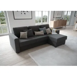 Atlantic Home Collection Ecksofa "Dublin L-Form", grau (dunkelgrau), B:234cm H:89cm T:150cm, Struktur (100% Polyester), ATLANTIC HOME COLLECTION, Sofas, Ecksofa, Bettfunktion und Bettkasten, Recamiere links oder rechts montierbar