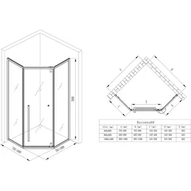 doporro Fünfeckdusche Duschkabine 100x100x200cm Duschabtrennung ESG-Sicherheitsglas Klarglas inkl. Nano-beschichtung Rahmenkonstruktion aus Edelstahl Ravenna68k