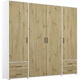 Rauch Drehtürenschrank RAUCH "Kleiderschrank Schrank Garderobe Wäscheschrank VOYAGER", weiß (alpinweiß, eiche artisan), B:187cm H:194cm T:53cm, Holzwerkstoff, Schränke, Drehtürenschrank, moderne Griffe in Graumetallic mit Außenschubkästen MADE IN GERMANY