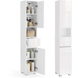 VASAGLE Badezimmerschrank, mit einer Schublade, verstellbare Ablagen, offenes Fach, 30 x 30 x 170 cm, wolkenweiß BBC560P31