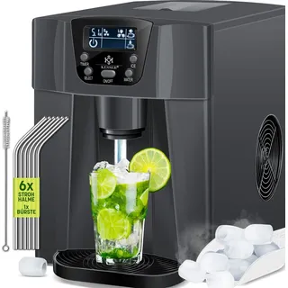 Kesser KESSER® Eiswürfelbereiter Eiswürfelmaschine Edelstahl 100W Ice Maker 12 kg 24 h 2 Würfelgrößen Zubereitung in 6 min 2 Liter Wassertank Timer LCD-Display Wassertank