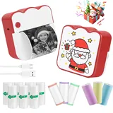 Ambesty Mini Drucker, Weihnachten Mobiler Fotodrucker, Tragbarer Mini Fotodrucker, Wireless Fotodrucker Thermodrucker mit 13 Rollen Druckerpapie, Smartphone Bluetooth Drucker, für Lernhilfe, Journal