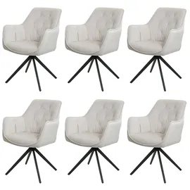 Mendler 6er-Set Esszimmerstuhl HWC-L80, Küchenstuhl Polsterstuhl Stuhl mit Armlehne, drehbar, Metall Stoff/Textil ~ creme-beige