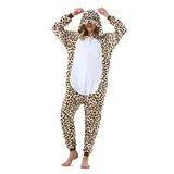 AKAAYUKO Damen Karneval Kostüm Pyjama Herren Weihnachten Halloween Jumpsuit Schlafanzug Tiere Onesie Overall Nachtwäsche Faschingskostüme Leopard - S