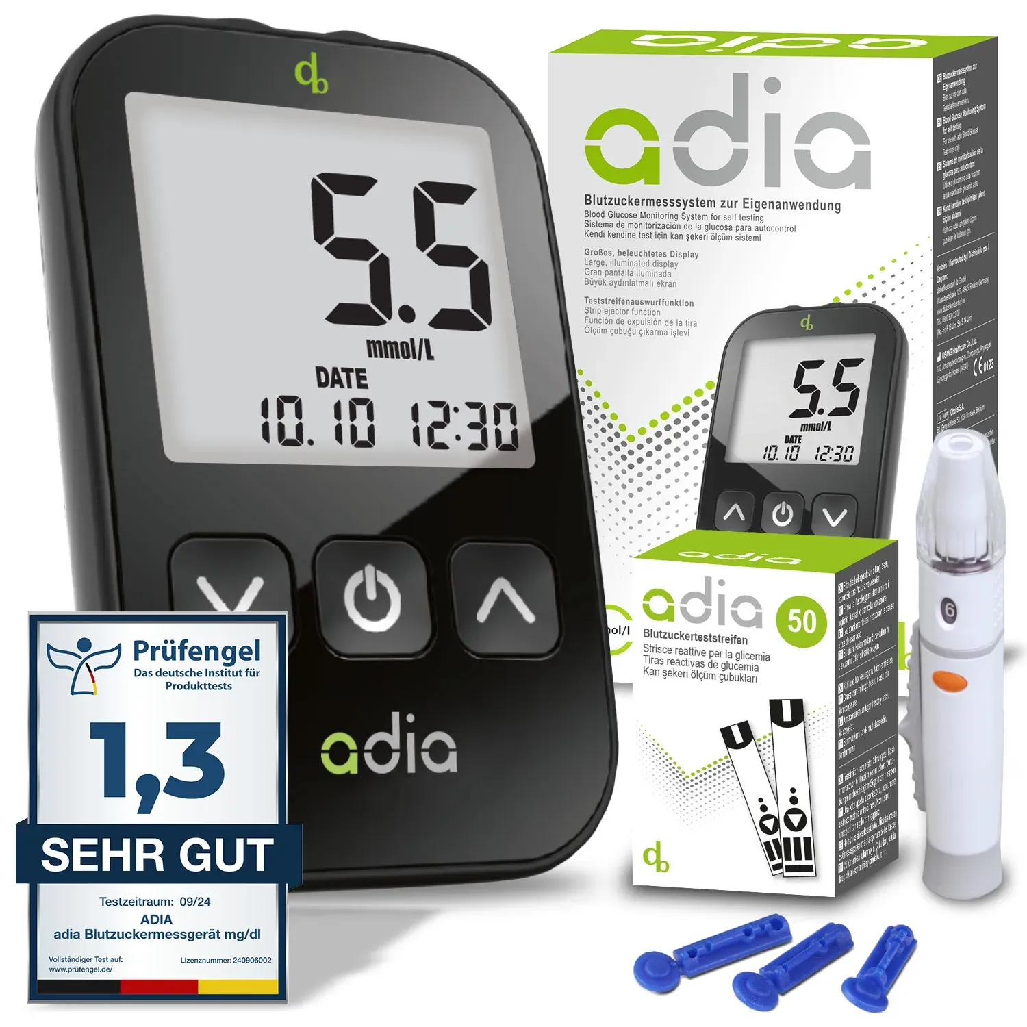 adia mmol/l Starterset inkl. 60 Blutzuckerteststreifen 1 St