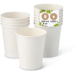 BIOZOYG 1000 Stück kompostierbare Einwegbecher 200ml / 8oz Pappbecher, Trinkbecher, Wegwerfbecher, Getränkebecher, einwandig, weiß, kompostierbar