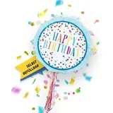 Party Factory Pinata Happy Birthday Pinata mit Ziehbändern - tolles Partyspiel, mit bunten Ziehbändern blau