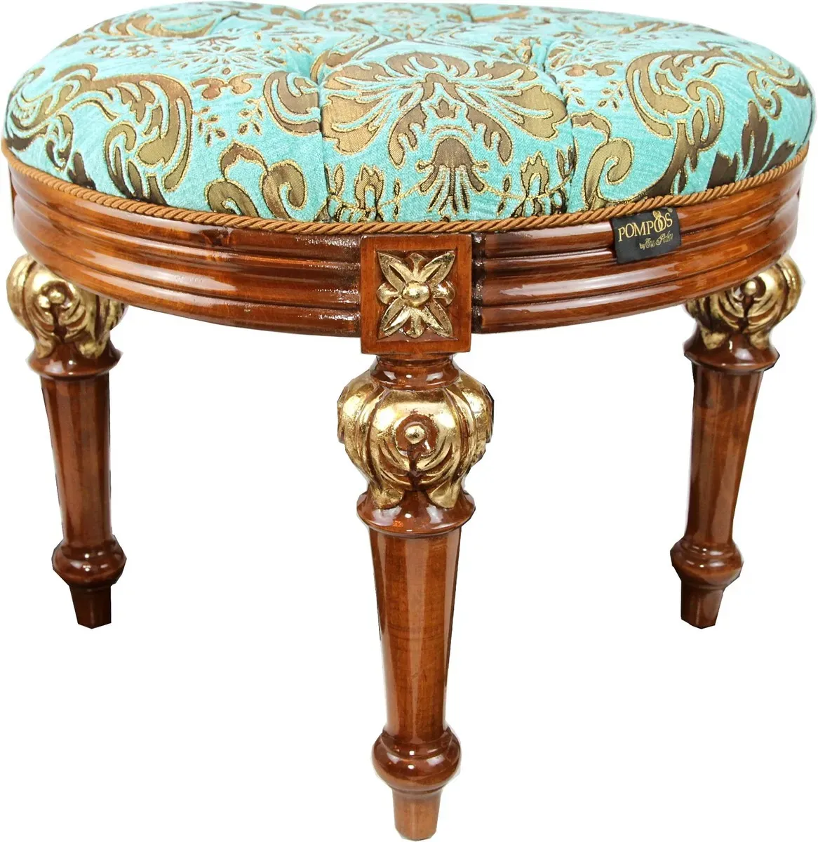 Pompöös by Casa Padrino Luxus Barock Sitzhocker Rund Rot Muster / Braun Gold - Pompööser Barock Hocker designed by Harald Glööckler