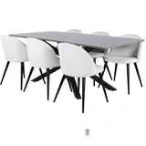 VCM PiazzaGRBL Essgruppe Esstisch grau und 6 Velvet Esszimmerstühle Samt beige, schwarz.