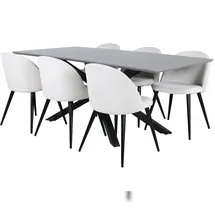 VCM PiazzaGRBL Essgruppe Esstisch grau und 6 Velvet Esszimmerstühle Samt beige, schwarz.