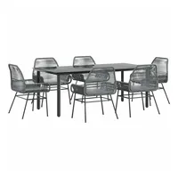 VidaXL 7-tlg. Garten-Essgruppe mit Kissen Grau Poly Rattan Glas