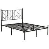 KOMFOTTEU Metallbett Doppelbettgestell, mit Kopfteil, bis 360 kg Belastbar, 190 x 140 x 10 cm schwarz