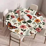 FANSU Tischdecke Outdoor Wetterfest Rund mit Gummizug, Rund Tischdecke mit 3D Muster Waschbar und Abwischbar für Esstisch, Couchtisch, Gartentisch Geeignet (Landblumen F,80cm)