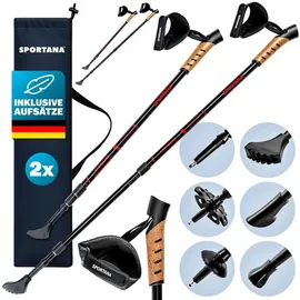 Sportana SPORTANA® 2er Set Wanderstöcke Teleskop mit Aufsätze Gummipuffer Tasche Nordic Walking Stöcke 68-135cm Dämpfung Leicht Herren Damen Trekkingstöcke