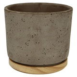 Heimwerkercenter Soendgen Keramik Blumentopf, Paros Deluxe, sandgrau/Holz, 16 x 16 x 14 cm, 1551/0016/2121