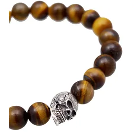 KUZZOI Armband Tigerauge Totenkopf Bead 925 Silber braun 21 cm