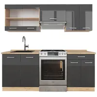 Vicco R-Line Küchenzeile Anthrazit Hochglanz/Goldkraft Eiche 200 cm ohne Arbeitsplatte