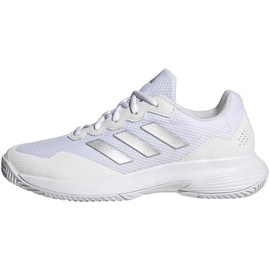 adidas Damen Gamecourt 2.0 Tennis Shoes Sneaker, FTWR White/Silver met./FTWR White, 43 1/3 EU