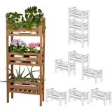 WONDERMAKE needs&wants® Pflanzenständer Braun, Holz, 122x51x23 cm, Wohnzimmer, Wohnzimmertische, Blumenständer aus wetterfest für Indoor Outdoor Balkon Garten Wand, Pflanzenregal Blumentreppe,