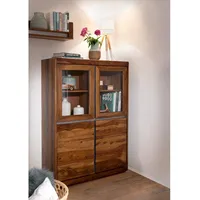 MASSIVMOEBEL24.DE Vitrine Sheesham 102x40x147 noble unique lackiert SYDNEY #100