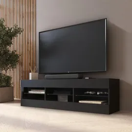 komodee Tivoli Lowboard 140 x 40,5 x 35,5 cm Schwarz/Schwarz Glas