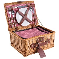 eGenuss Picknickkorb Handgefertigtes Picknickkorb für 2 Personen (Personen aus Weide), 34,5 x 26 x 16 cm rot