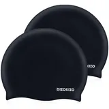 Dizokizo 2 Stück hochflexible Silikon-Schwimmhauben für Damen und Herren – rutschfeste Badekappen für langes/kurzes Haar, wasserdichte & langlebige Schwimmkappen für Erwachsene (Schwarz)