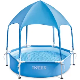 Intex Canopy Metallrahmen Pool mit Überdachung (183x38cm) mit Wassersprüher Kinderpool Planschbecken