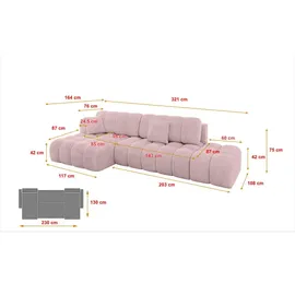 altdecor Ecksofa Cord mit Schlaffunktion 2-Sitzer Rosa