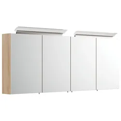Spiegelschrank 160cm mit Acryl-Lampe und Glasböden Eiche hell