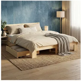 Homestyle4u Holzbett 180 x 200 cm Braun