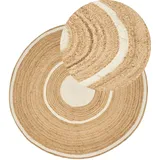 Beliani Teppich Beige / 140 cm Kurzflor Mandala Design Handgefertigt Rund