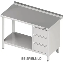 Stalgast Arbeitstisch mit Grundboden, 2800x600x850 mm, mit 3er Schubladenblock links, ohne Aufkantung, verschweißt