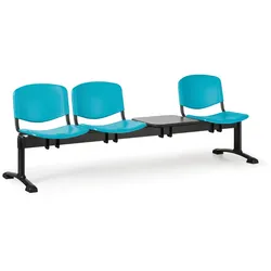 Kunststoff-Wartezimmerbank, Traversenbank ISO, 3-sitzig + Tisch, grün, schwarze Füße