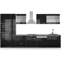 Vicco Küchenzeile R-Line Solid Weiß Schwarz 350 cm Arbeitsplatte modern Küchenschränke Küchenmöbel