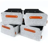 4er-Set Filz Aufbewahrungsboxen in Dunkel- und Hellgrau 31x25x15 cm formstabil robust mit Leder-Dekor - Grau