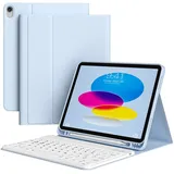 zoyu Tastatur Hülle für iPad 11. Generation A16 2025 / iPad 10. Generation 2022, Magnetisch Bluetooth-Tastatur QWERTZ-Layout, Weiches TPU Stoßfest Hülle, Auto Wake/Sleep, Hellblau