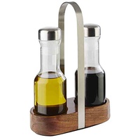 APS Essig- & Öl-Menage „Wood", Essig und Öl Gefäße, matt poliert, Glasbehälter mit Edelstahl-Deckel und Drehverschluss, 7,5 cm, 24,5 cm