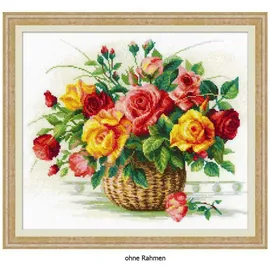 Riolis Stickbild-Set Kreuzstich "Korb mit Rosen", Zählmuster